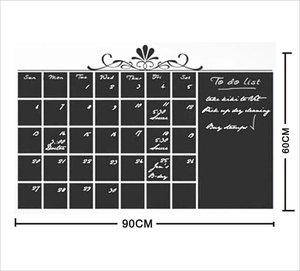 Detailed macro view of 90x60cm self-adhesive blackboard wall sticker with monthly calendar