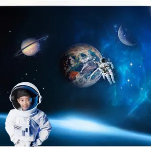 Detailed 3D space wall sticker featuring astronauts and planets for children's room decoration