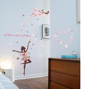 Romantic blossom faerie wall sticker with cherry blossom heart for bedroom wall decor
