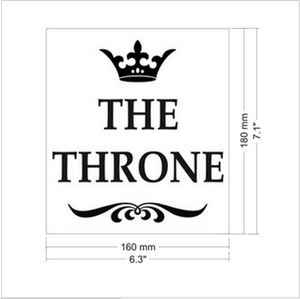 The Throne creative toilet sticker with crown icon and size dimensions 180mm x 160mm