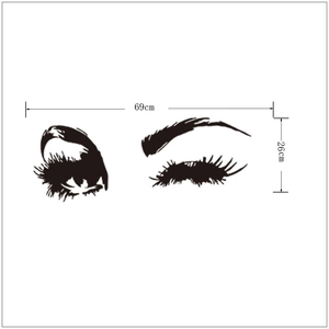 Sticker mural cils et sourcils noir, décoration murale amovible de 69x26cm