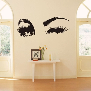 Sticker Mural PVC Yeux Cils Minimaliste Moderne Imperméable Amovible Line Art Décalcomanie en Vinyle pour Chambre Maison