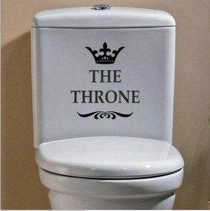 Creative black matte The Throne toilet sticker featuring crown and scroll graphics