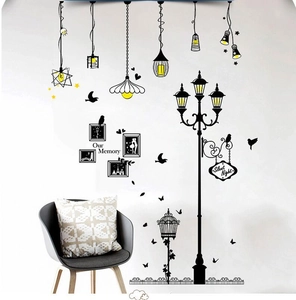 Creative black pendant lamp wall sticker with birds and frames for home decor