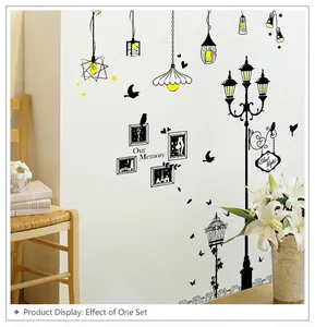 Creative black pendant lamp wall sticker with birds and frames for living room decor