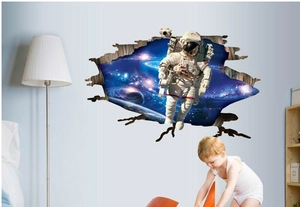 3D wall sticker featuring an astronaut in space, perfect for creative children's room decor