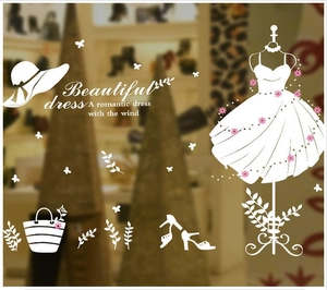 Elegant white dress and fashion accessories wall decal for shop window display decoration