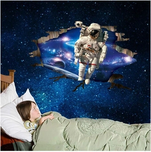 3D Astronaut Space Galaxy Wall Sticker Removable PVC Outer Space Cracked Wall Decal For Kids Bedroom Living Room Home Decor