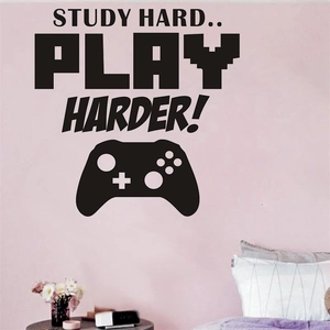Study Hard Play Harder Wandtattoo mit Gaming-Controller-Silhouette für Schlafzimmer