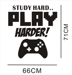 Wandtattoo Study Hard Play Harder mit Controller-Icon, 71x66cm schwarzer Wandaufkleber
