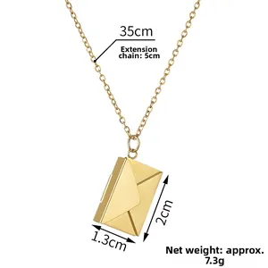 Collar de acero inoxidable dorado con colgante de sobre y cadena ajustable