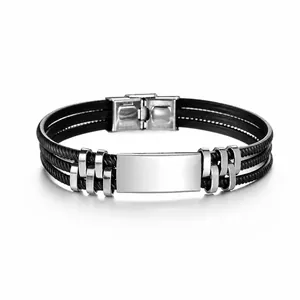Gepersonaliseerde Roestvrijstalen Gevlochten Armband voor Heren Graveerbare Vierkante Plaat Niche-ontwerp Gepolijst Metalen Sieraden Cadeau