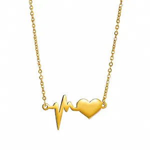 Collana con Pendente a Cuore Elettrocardiogramma in Acciaio Inossidabile 304 per Donna Gioielli Minimalisti Catena Lucida
