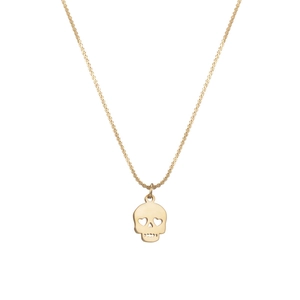 Collier en acier inoxydable plaqué or 14K avec pendentif crâne et yeux en forme de cœur