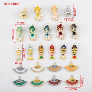 Assorted alloy koi and gourd charms with enamel and micro-inlay for DIY necklaces