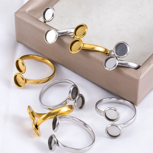 Verstellbare 304 Edelstahl Ringrohlinge mit zwei runden Fassungen in Gold und Silber