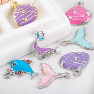 Colgantes de océano en aleación con ballena, concha y cola de pez para joyería artesanal