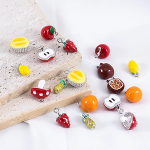 Pastoral style fruit and mushroom alloy enamel charms set for DIY jewelry necklaces