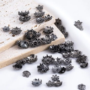 Vintage Alloy Gun Black Flower Bead Caps Hollow Plant Spacers For Handcrafted Jewelry Making DIY Necklace Accessory