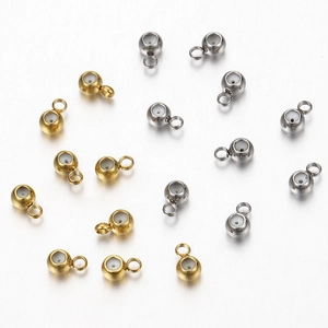 4mm stainless steel stopper beads with silicone core and hanging loops in gold and silver