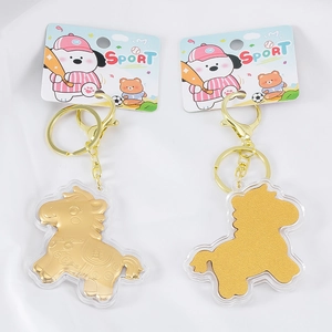 Porte-clés Cheval de Chance en Alliage Doré Avec Coque en Acrylique Pendentif de Sac Cheval de Prospérité Traditionnelle Chinoise