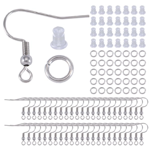 Kit DIY bijoux avec crochets d'oreilles en acier, anneaux ouverts et embouts silicone