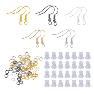 Kit bijoux DIY avec crochets d'oreilles colorés, anneaux ouverts et embouts silicone