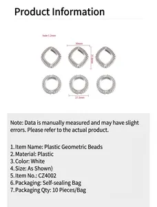 Detailed specs for 30mm white hollow geometric plastic beads for DIY jewelry making