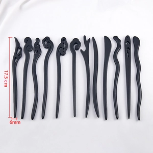 Set of 12 black vintage wooden hair sticks in various elegant shapes for women buns