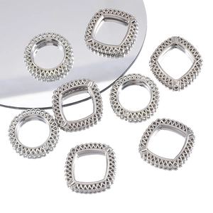 Hollow Geometric Plastic CCB Beads Round Rhombus Frame Pendants For DIY Jewelry Making Phone Chain Accessories Silver Color
