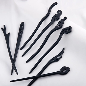 Set of 8 minimalist black wooden hair sticks in traditional Chinese style with matte finish