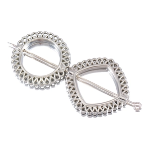 Silver hollow geometric jewelry components with vintage lattice patterns and metal pins