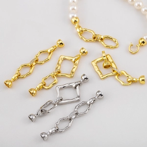 Fermoir de Connexion de Collier Géométrique en Cuivre Plaqué Or 18K Ovale Carré Irrégulier Strass Bijoux DIY