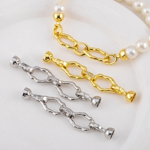 Fermoirs de collier géométriques plaqués or 18 carats avec maillons en zircon or et argent