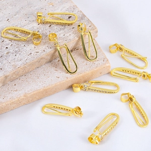 18K gold plated copper pendant clasps with micro-set zircon for DIY jewelry making