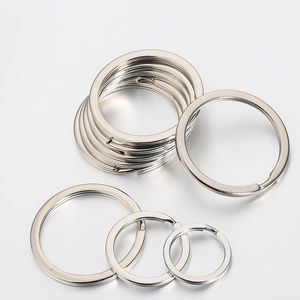 Flat iron double-loop keychains in three sizes with polished silver finish
