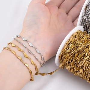 304 stainless steel leaf shaped chain for DIY jewelry in gold and silver finish