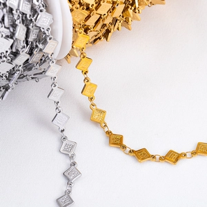 DIY jewelry chain rolls in gold and silver colors with embossed geometric patterns