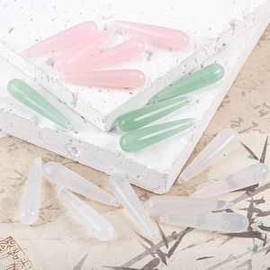 Long teardrop resin beads in pink and green for traditional Chinese jewelry DIY