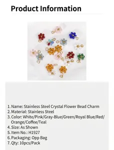 Detailansicht von Kristallblumen-Anhängern aus Edelstahl für DIY-Schmuckherstellung