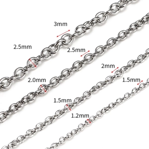 Stainless steel O-link chains in 1.2mm to 3.0mm widths for DIY jewelry making