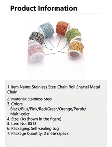 Detail view of colorful enamel bead chains in stainless steel for jewelry making