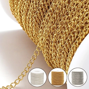 Stainless Steel Oval Link Chain For DIY Jewelry Making Necklace Bracelet Extension Electroplated 18K Gold Craft Supplies
