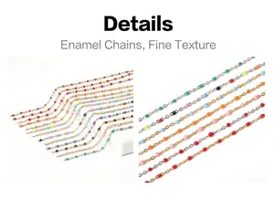 Macro detail of colorful enamel beaded chains with gold and silver stainless steel bases
