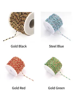 Detail of colorful enamel bead chains in gold and steel finishes for DIY jewelry making