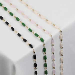 DIY 14k gold-plated bead chains with colorful square crystal pendants for jewelry making