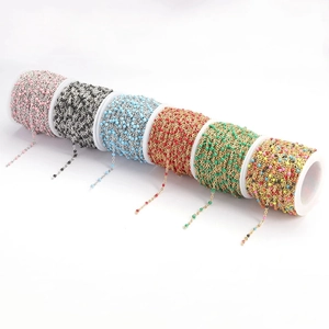 Colorful enamel bead chain on spool for DIY jewelry making with gold-plated finish