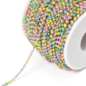 Colorful enamel bead chain with gold plating for DIY jewelry necklaces and bracelets