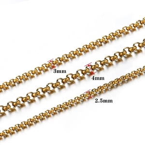 Polished 18k gold plated stainless steel O-chains in 2.5mm, 3mm, and 4mm widths
