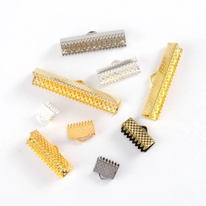 Assorted ribbon crimp ends in gold silver and bronze for DIY jewelry making kits